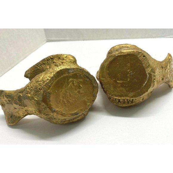 Turtle Doves Pair Sculpted Gold Painted Vintage Figurines Mexico MCM Home Decor - Picture 7 of 12